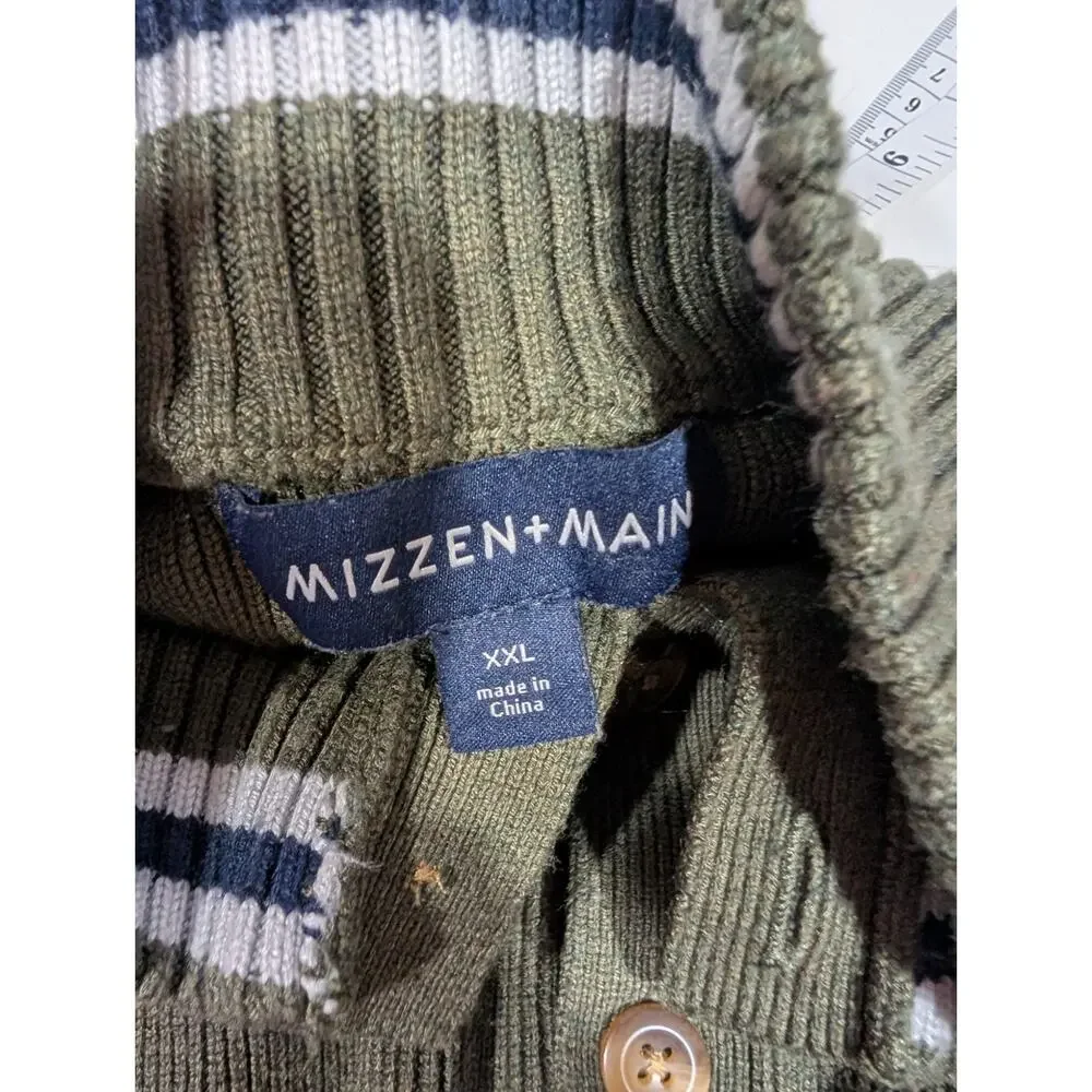 Mizzen+Main Sweater Mens‎ XXL Green Button Neck Henley Ribbed